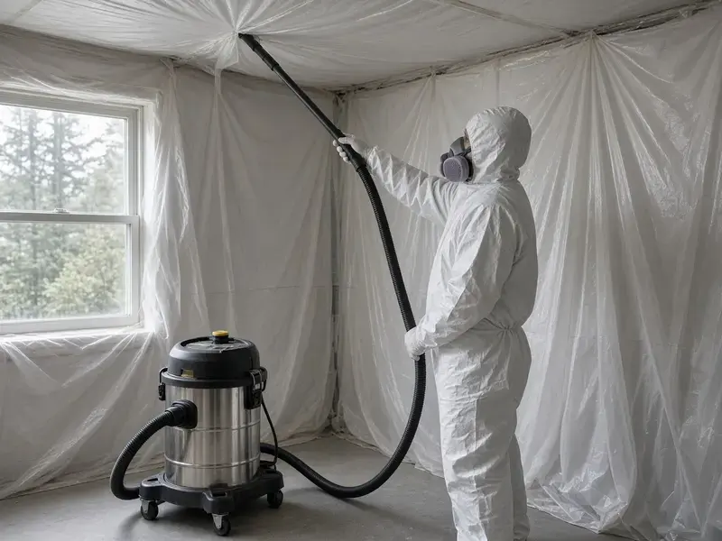 HEPA vacuum and full PPE during asbestos removal in Langley