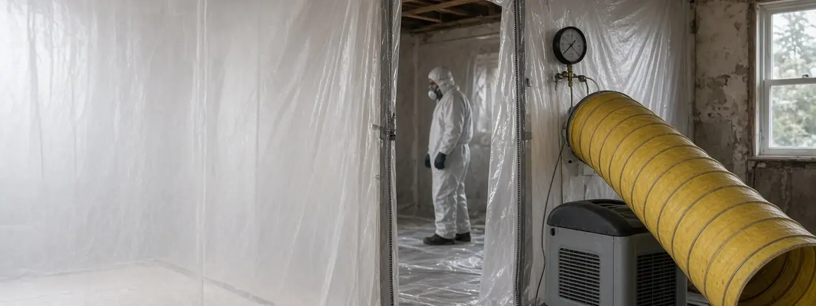 Negative pressure poly containment set up for mold remediation in Langley BC