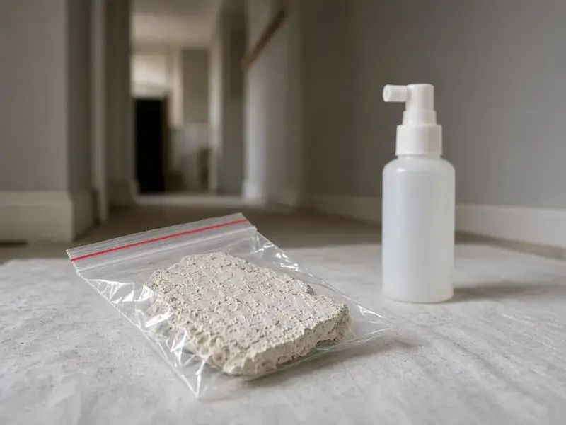 Sealed ceiling texture sample bag for asbestos testing in Langley