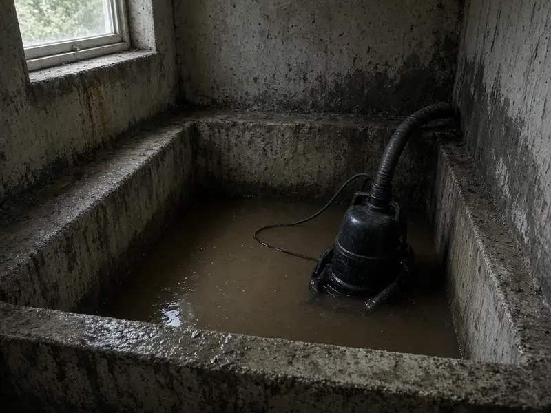 Sump pit full of floodwater in a Langley basement