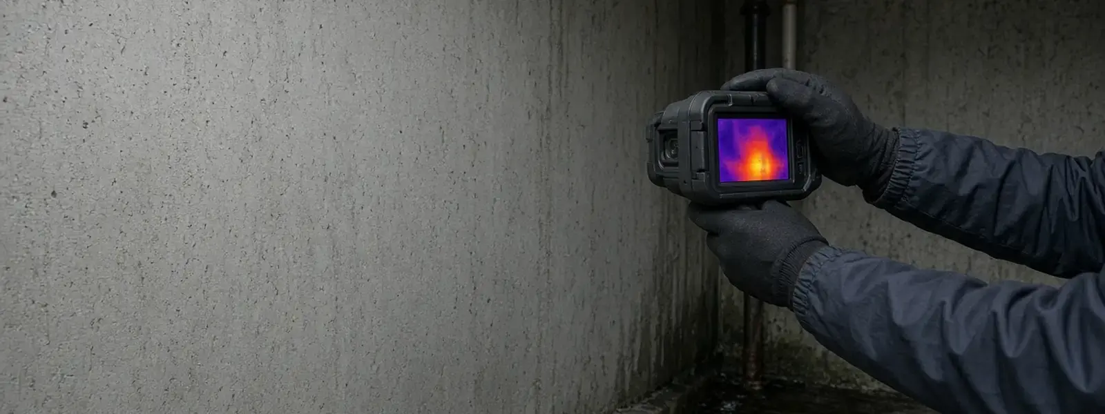 Thermal camera scan of a damp basement wall during a Langley mold inspection